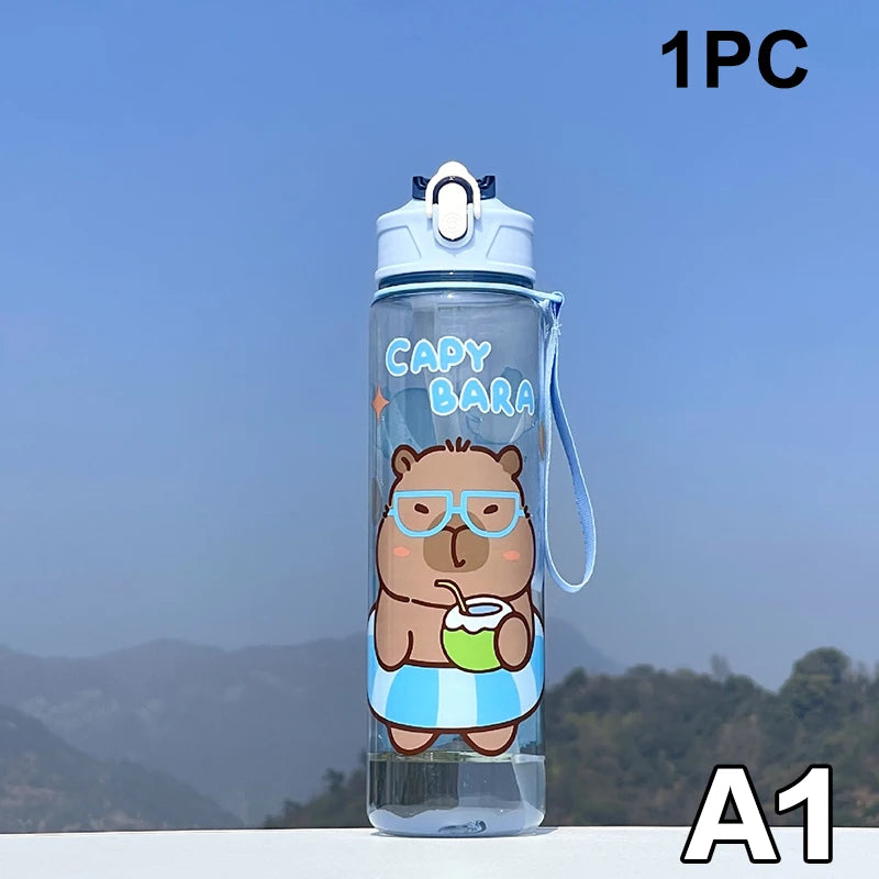 800ML Kids Water Sippy Cup Capybara Cartoon Cup with Straws Leakproof Water Bottle Outdoor Portable Children's Plastic Water Cup