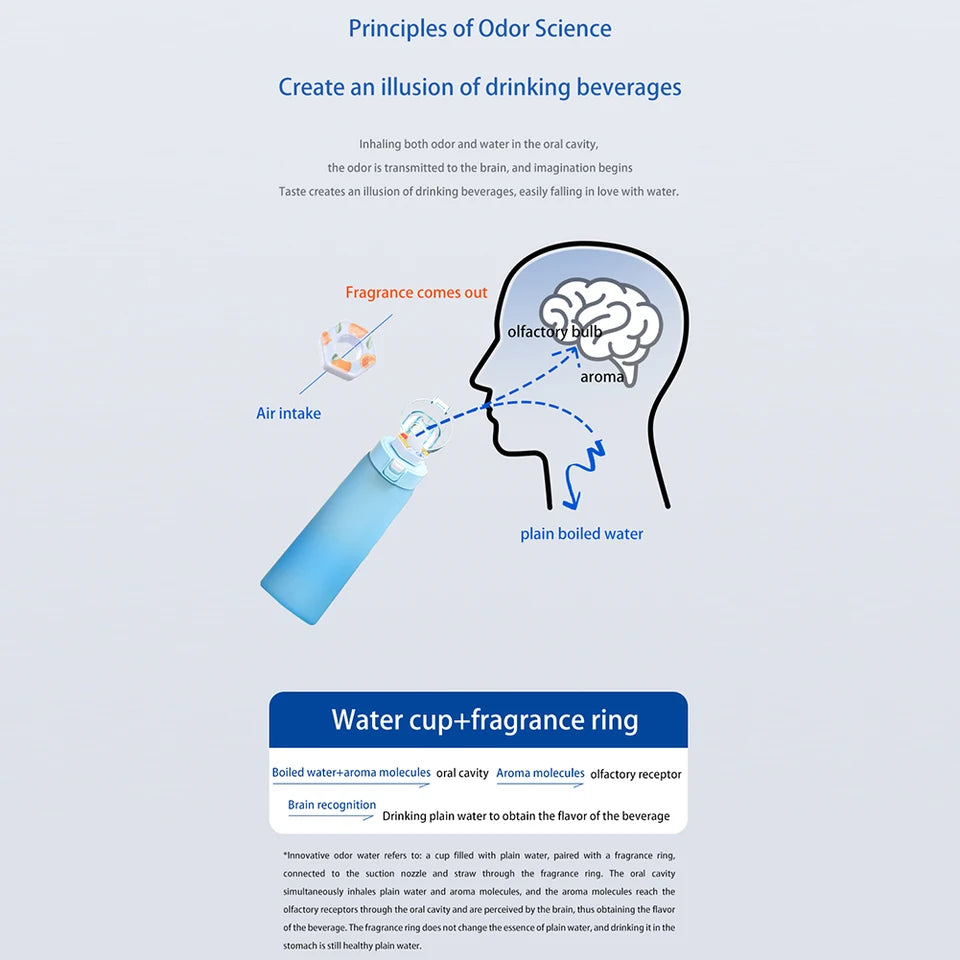 650ML Scent Flavored Water Bottle Leak-Proof with 7 Flavor Pods Air Water Up Bottle Portable for Travel Climbing Hiking