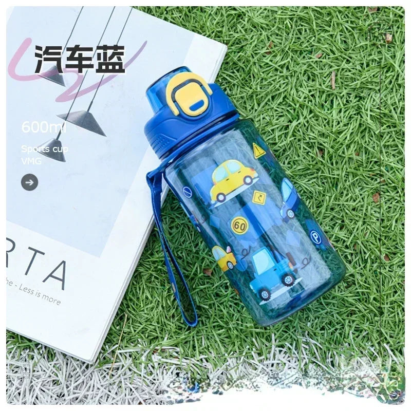 600ML Children's Water Bottle for Summer Student Drinking Bottle Plastic Sports Water Bottle Portable Anti-fall and Leak Proof