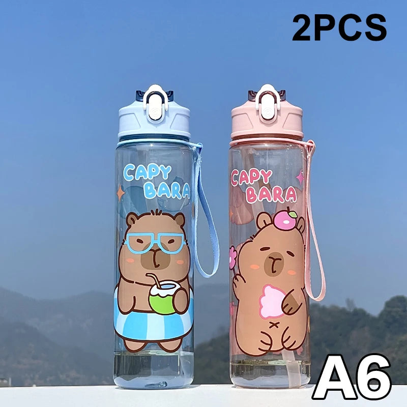 800ML Kids Water Sippy Cup Capybara Cartoon Cup with Straws Leakproof Water Bottle Outdoor Portable Children's Plastic Water Cup