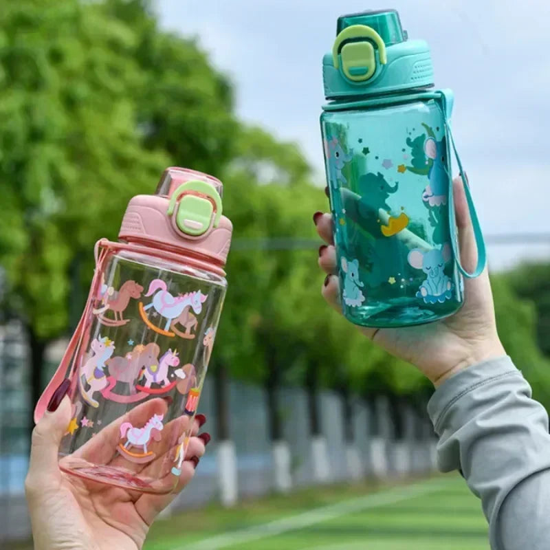 600ML Children's Water Bottle for Summer Student Drinking Bottle Plastic Sports Water Bottle Portable Anti-fall and Leak Proof