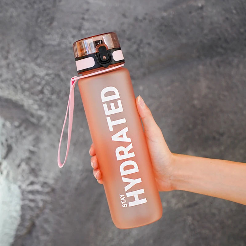 1pc 1000ml large capacity transparent plastic water bottle with cap and handle, multiple colors available, suitable for outdoor,