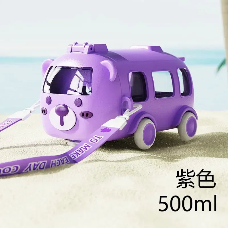 500ML Cute Toy Car Cup with Straw Indoor and Outdoor Water Bottle Large Capacity Plastic Mug for Summer Drinkware Water Bottles