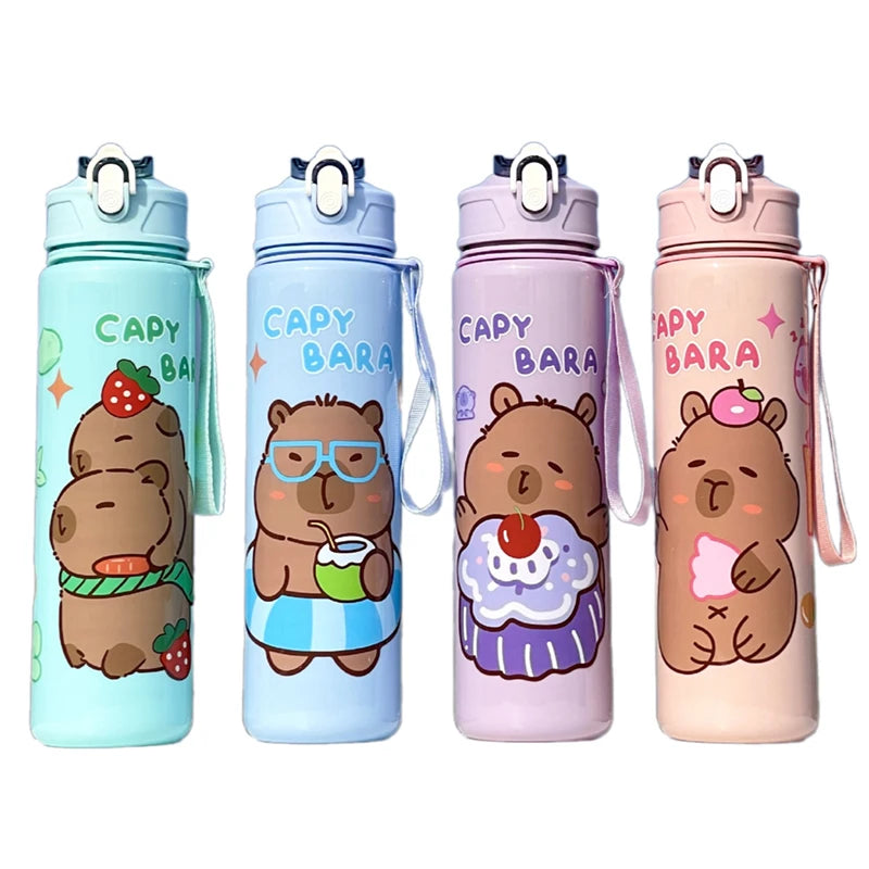 800ML Kids Water Sippy Cup Capybara Cartoon Cup with Straws Leakproof Water Bottle Outdoor Portable Children's Plastic Water Cup
