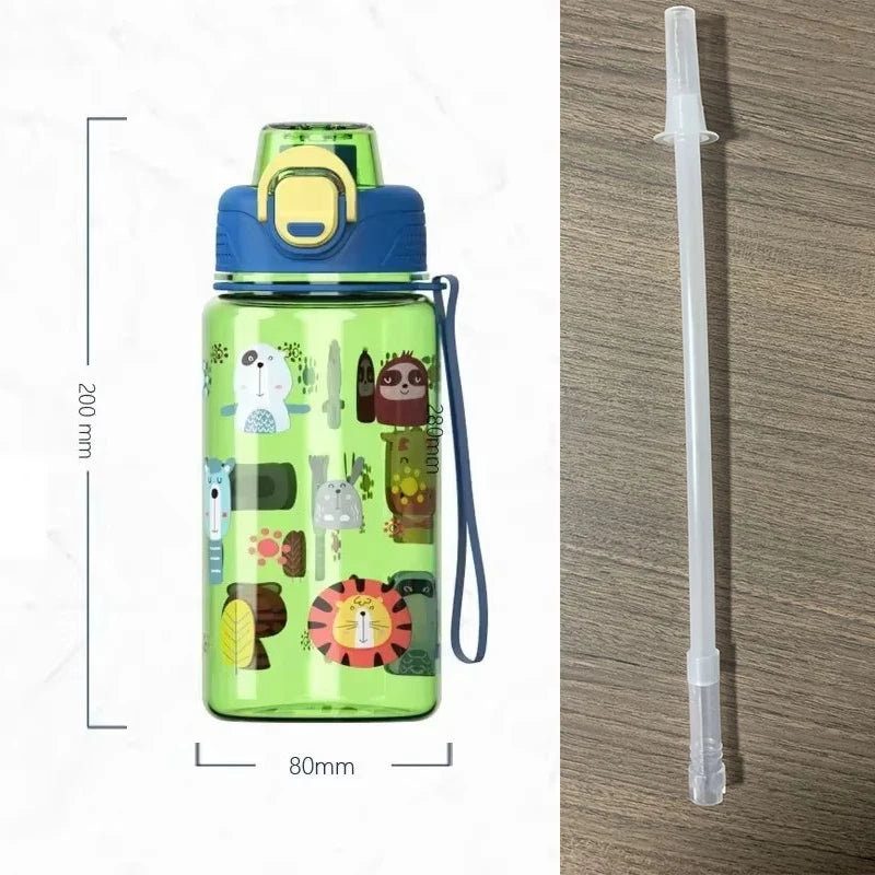 600ML Children's Water Bottle for Summer Student Drinking Bottle Plastic Sports Water Bottle Portable Anti-fall and Leak Proof