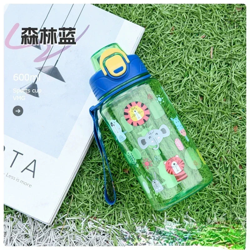 600ML Children's Water Bottle for Summer Student Drinking Bottle Plastic Sports Water Bottle Portable Anti-fall and Leak Proof
