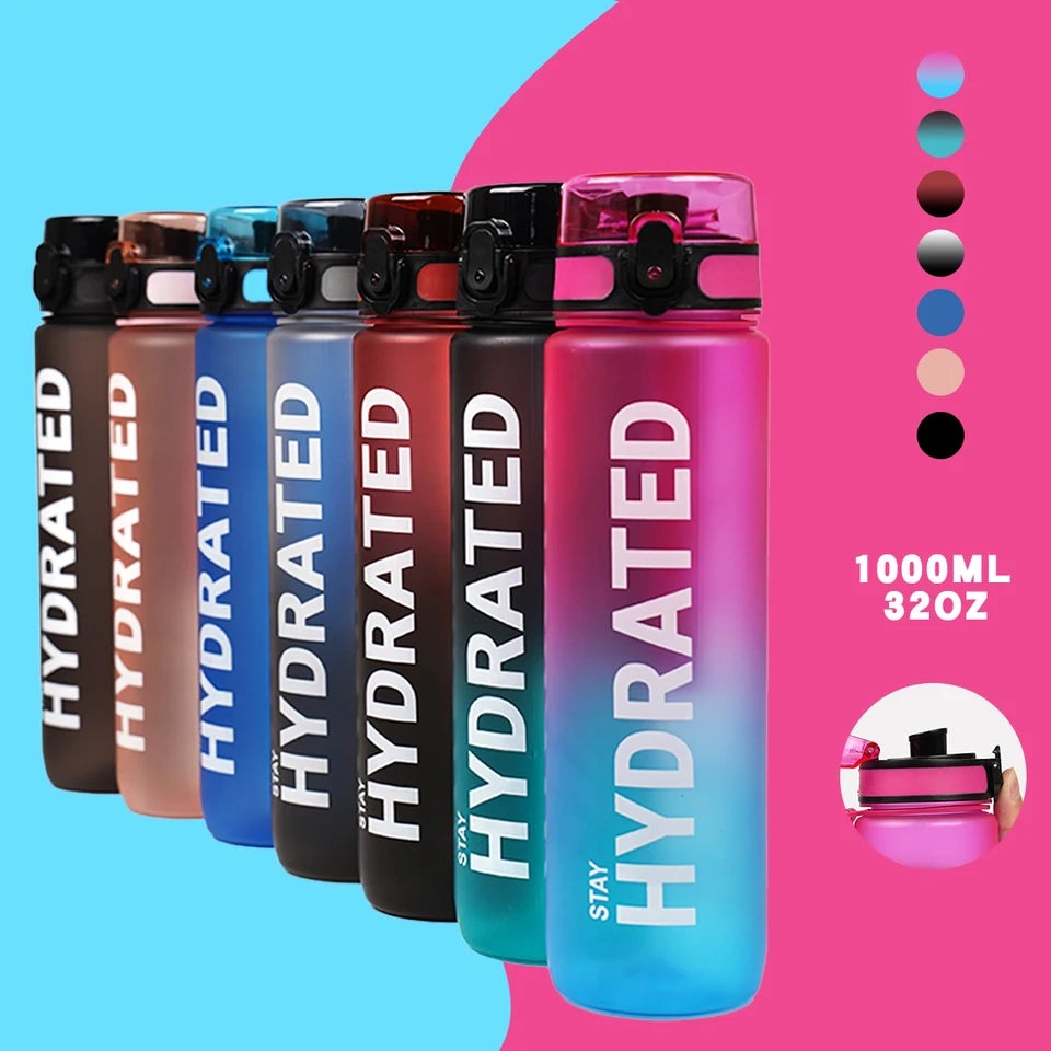 1pc 1000ml large capacity transparent plastic water bottle with cap and handle, multiple colors available, suitable for outdoor,