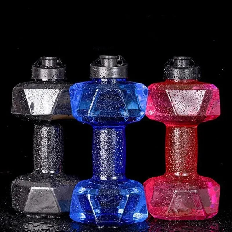 1pc 1500ml High Capacity Plastic Dumbbell Shaped Portable Water Bottle Creative Fitness Dumbbells Sport Bottle