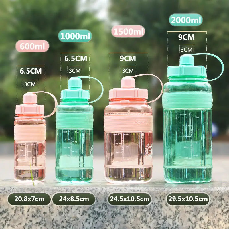 600/1000/1500/2000ml Large Travel Bottles Adult General Plastic Water Cup Water Bottle Outdoor Sports Drink Set Large Capacity
