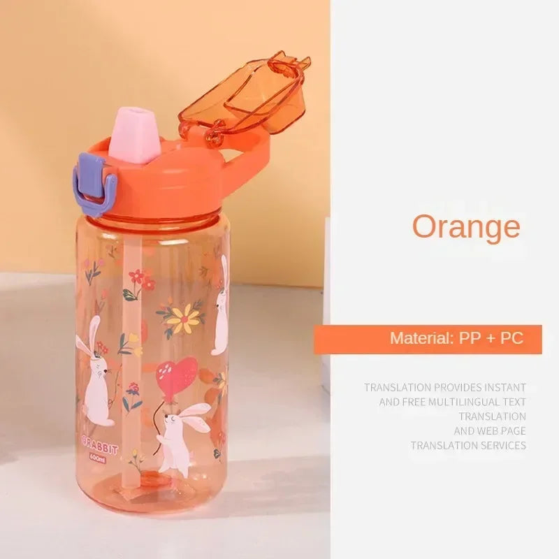 600ML Children's Water Bottle for Summer Student Drinking Bottle Plastic Sports Water Bottle Portable Anti-fall and Leak Proof