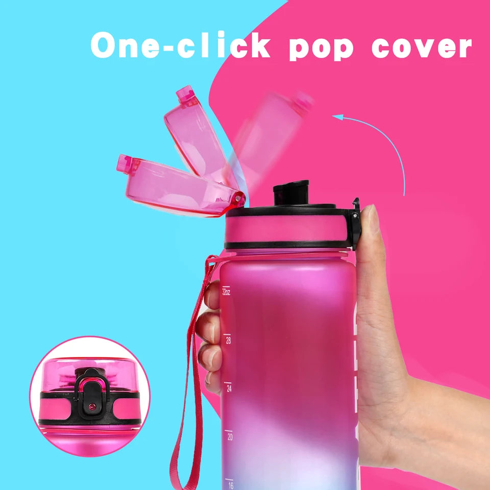 1pc 1000ml large capacity transparent plastic water bottle with cap and handle, multiple colors available, suitable for outdoor,