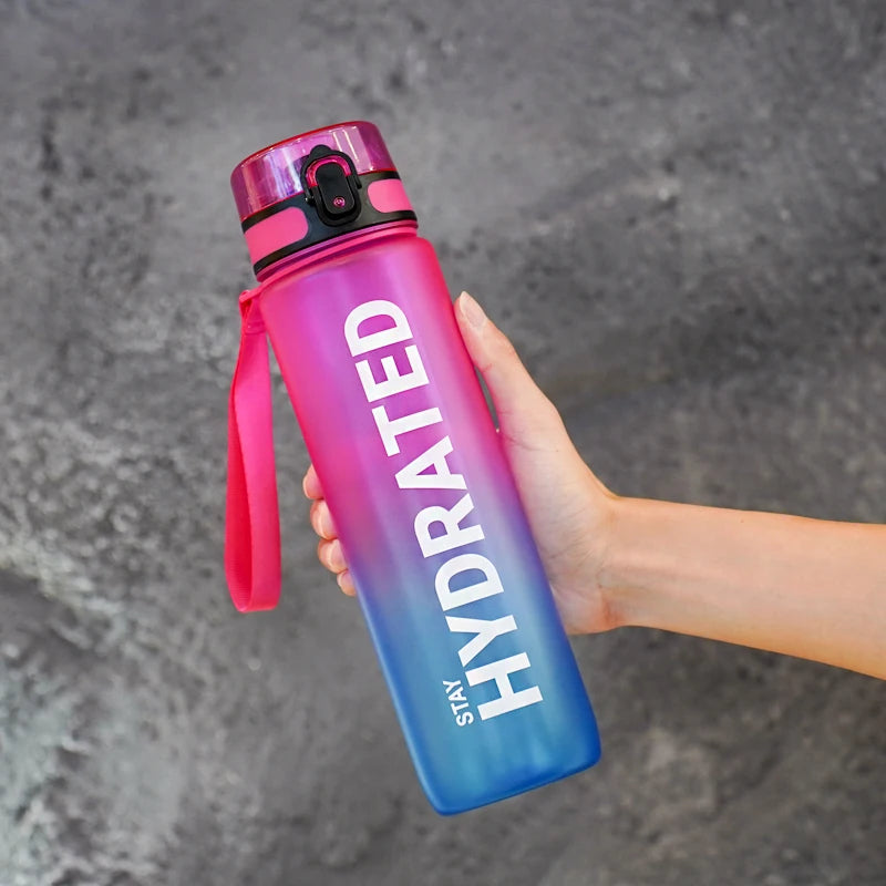 1pc 1000ml large capacity transparent plastic water bottle with cap and handle, multiple colors available, suitable for outdoor,