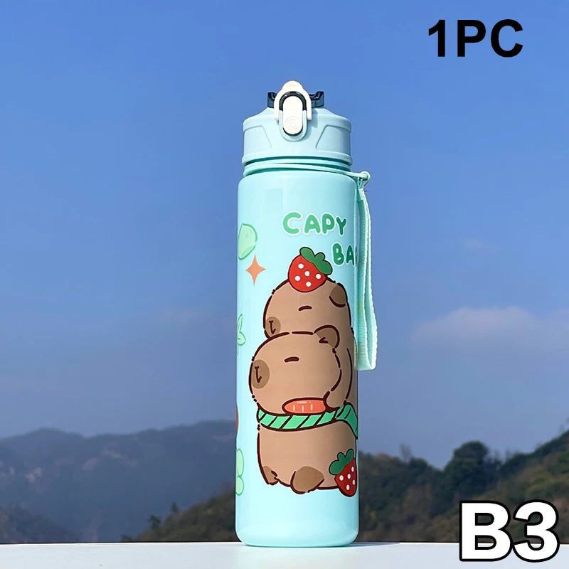 800ML Kids Water Sippy Cup Capybara Cartoon Cup with Straws Leakproof Water Bottle Outdoor Portable Children's Plastic Water Cup