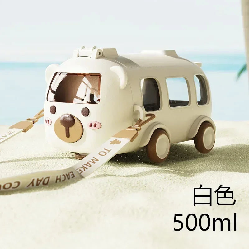 500ML Cute Toy Car Cup with Straw Indoor and Outdoor Water Bottle Large Capacity Plastic Mug for Summer Drinkware Water Bottles