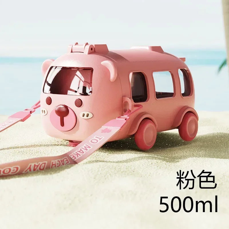 500ML Cute Toy Car Cup with Straw Indoor and Outdoor Water Bottle Large Capacity Plastic Mug for Summer Drinkware Water Bottles