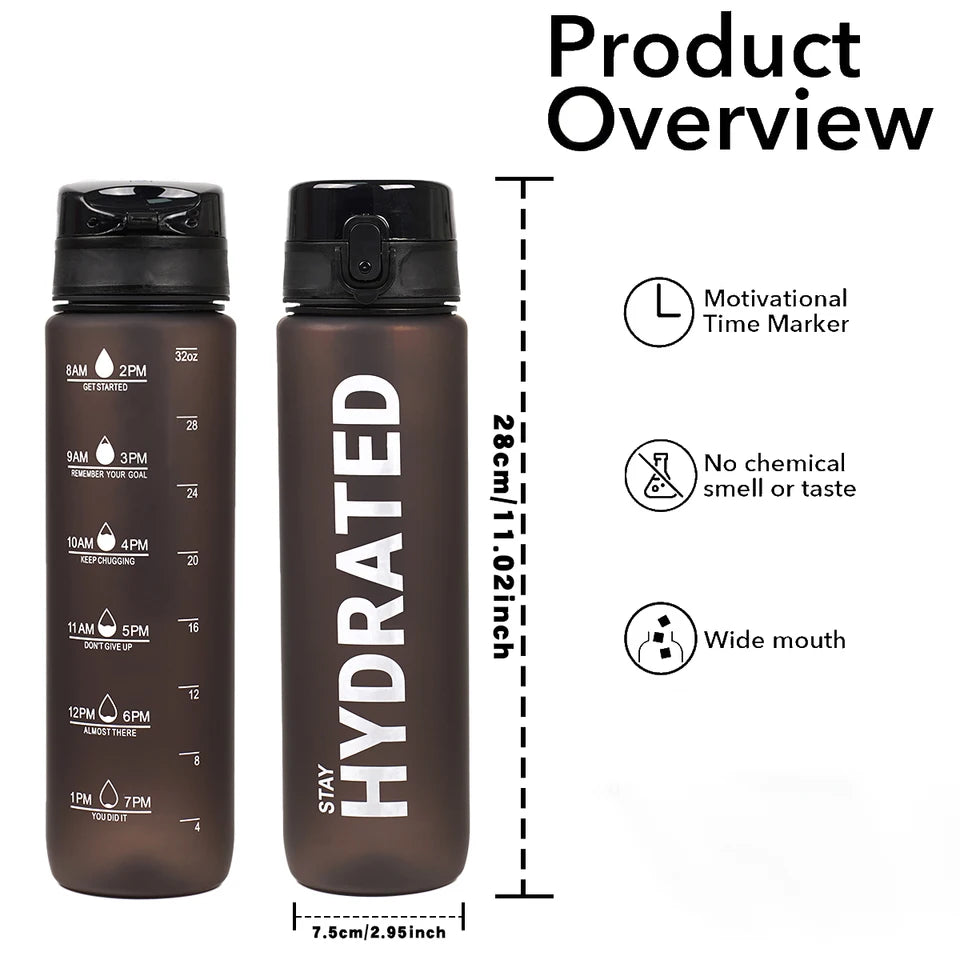 1pc 1000ml large capacity transparent plastic water bottle with cap and handle, multiple colors available, suitable for outdoor,