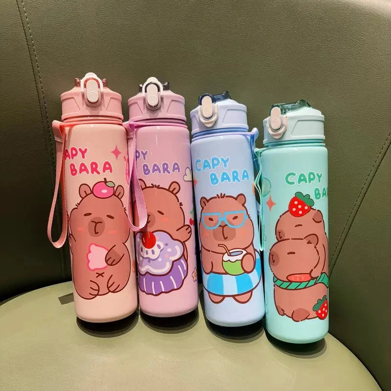 800ML Kids Water Sippy Cup Capybara Cartoon Cup with Straws Leakproof Water Bottle Outdoor Portable Children's Plastic Water Cup