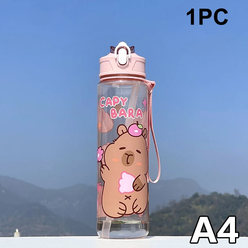 800ML Kids Water Sippy Cup Capybara Cartoon Cup with Straws Leakproof Water Bottle Outdoor Portable Children's Plastic Water Cup