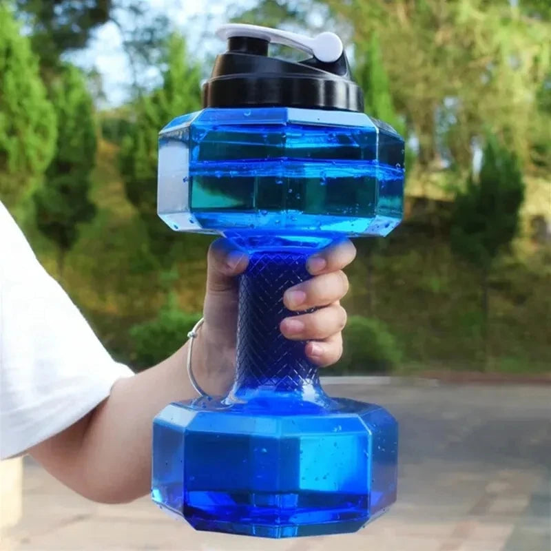 1pc 1500ml High Capacity Plastic Dumbbell Shaped Portable Water Bottle Creative Fitness Dumbbells Sport Bottle